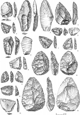 Figure 4. Lithic artefacts from the Chagyrskaya Cave (layer 6б).